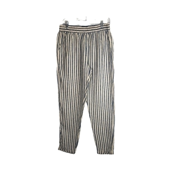 TAHARI 100% Linen High Waist Vertical Stripe Pants Size M - Picture 2 of 7